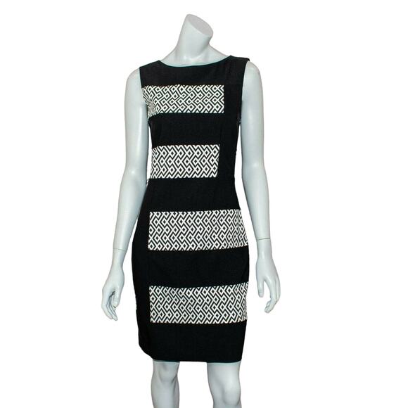 Joseph Ribkoff Size 8 Sleeveless Sheath Dress Black White Geo Panel - Picture 1 of 6